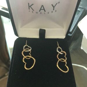 14k tricolor dangling earrings